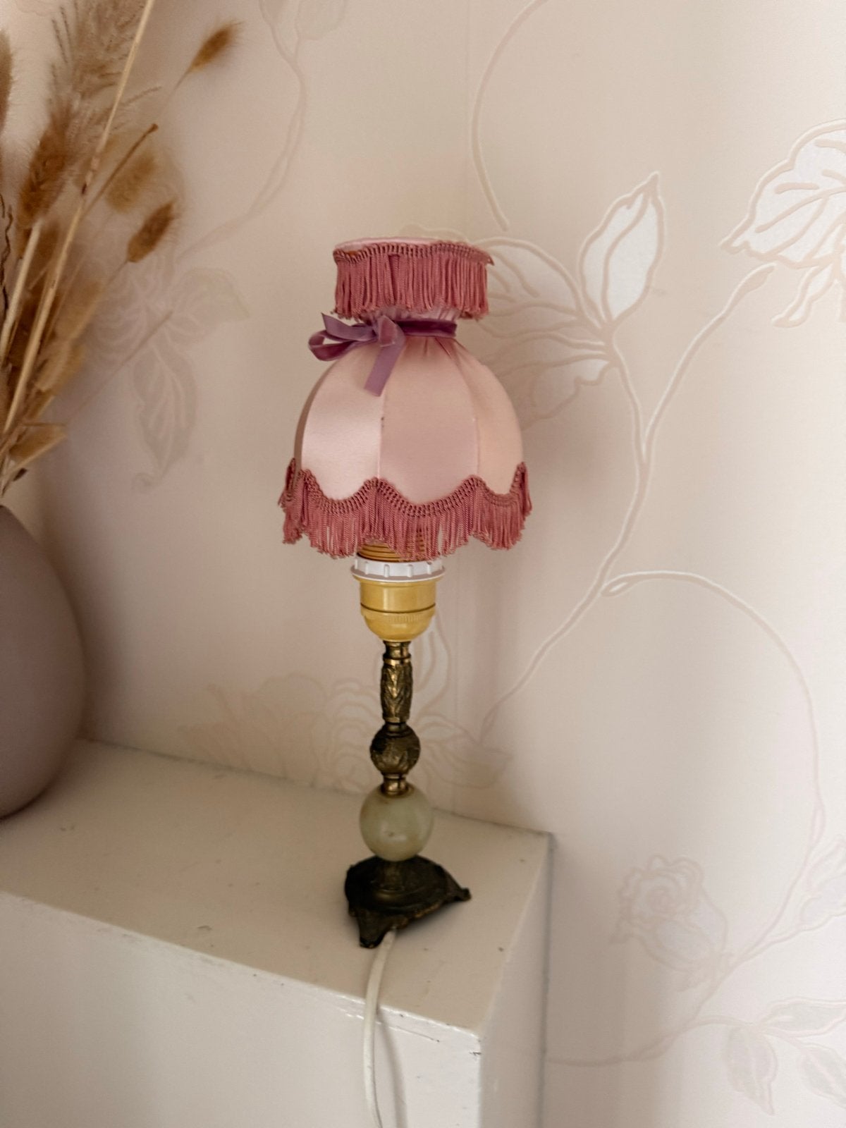 Vintage Roze Tafellampje met Kwastjes, Ophalen of Verzenden