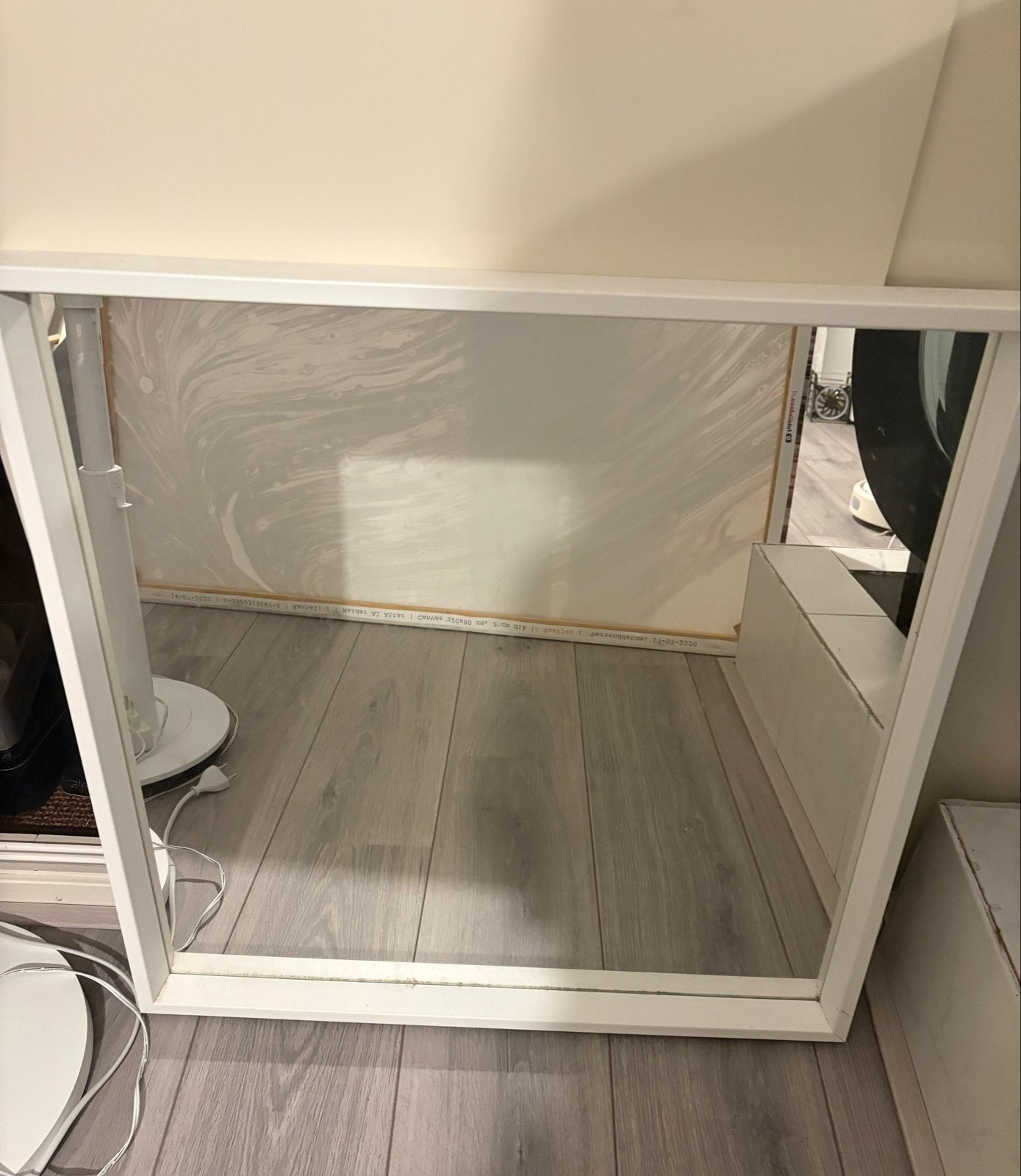 Witte spiegel met strakke lijst, Huis en Inrichting, Ophalen, Gebruikt, Vierkant, Minder dan 100 cm