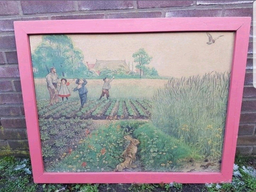 Prachtige ingelijste schoolplaat Ot en Sien ! In kader lijst, Ophalen of Verzenden, Overige thema's
