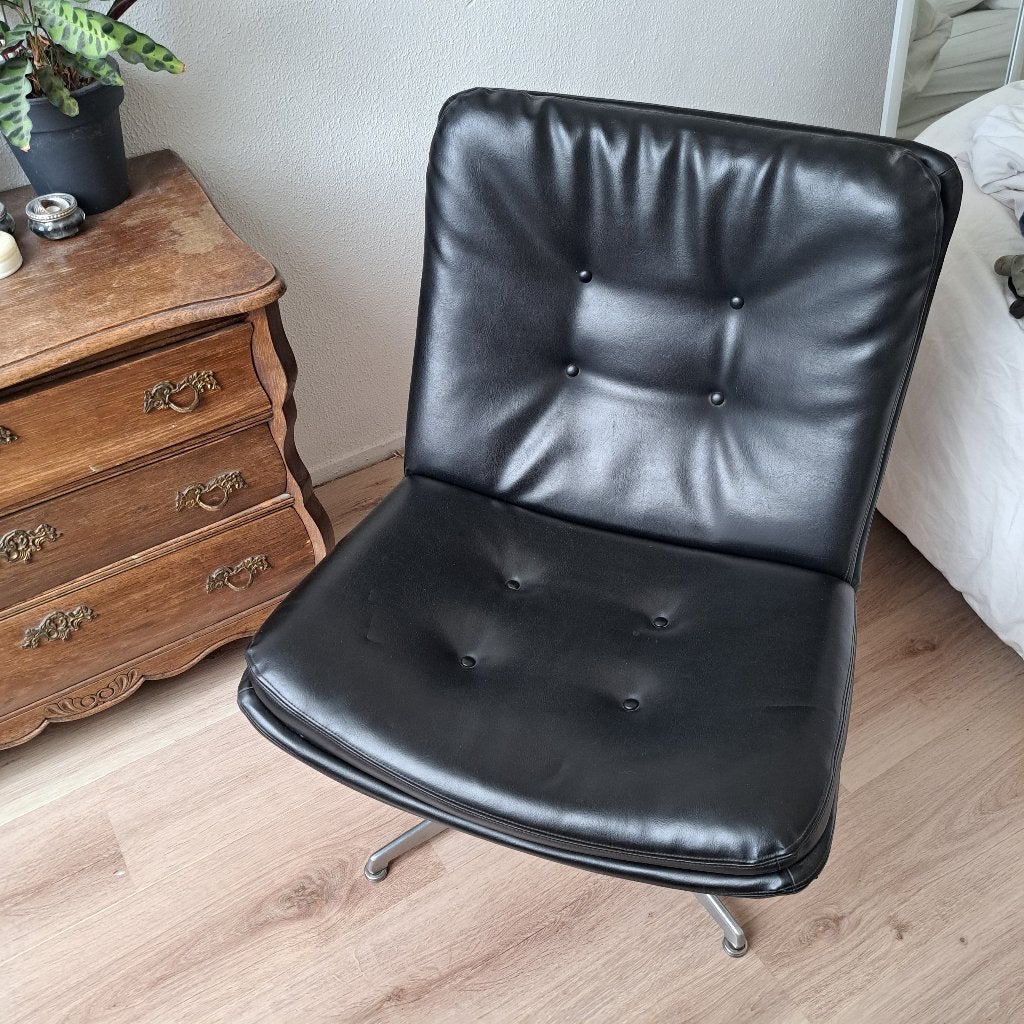 Artifort Geoffrey Harcourt fauteuil zwart leer, Gebruikt, 75 tot 100 cm, Leer, 50 tot 75 cm