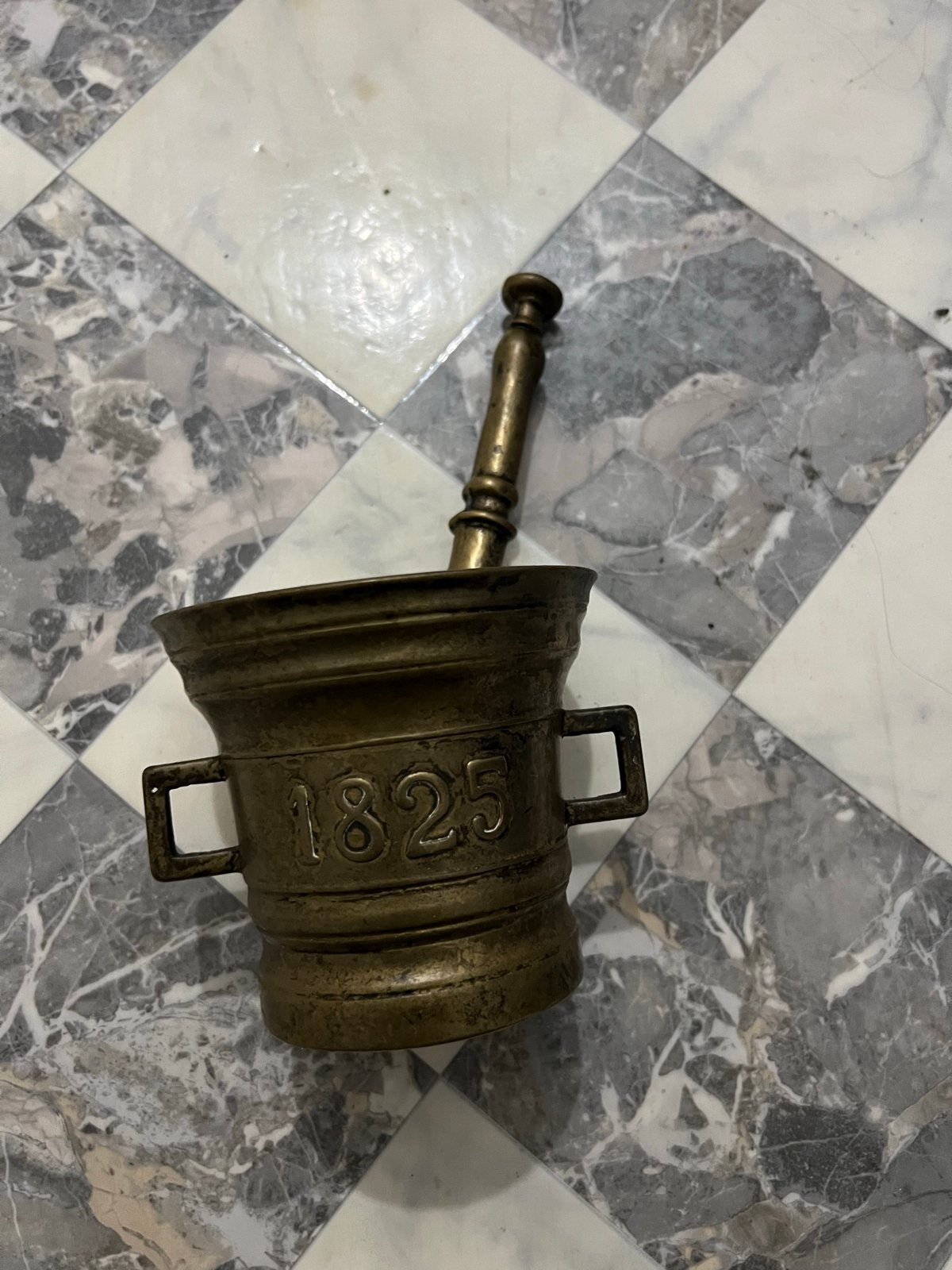 Antieke Bronzen Vijzel met Stamper - Jaartal 1825, Ophalen of Verzenden, Brons