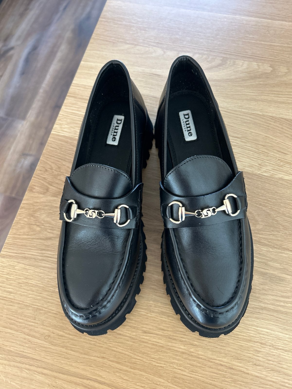Dune London Loafers - Zwart Leer met Gouden Gesp, Nieuw, Ophalen of Verzenden, Instappers, Zwart