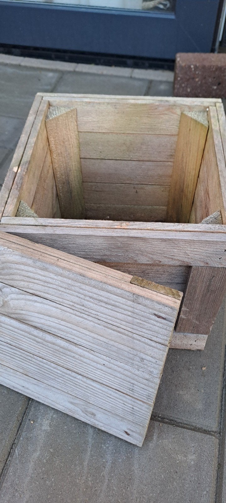 steigerhouten planten bakje/ krukje met deksel, Ophalen, Zo goed als nieuw, Rechthoekig, Hout