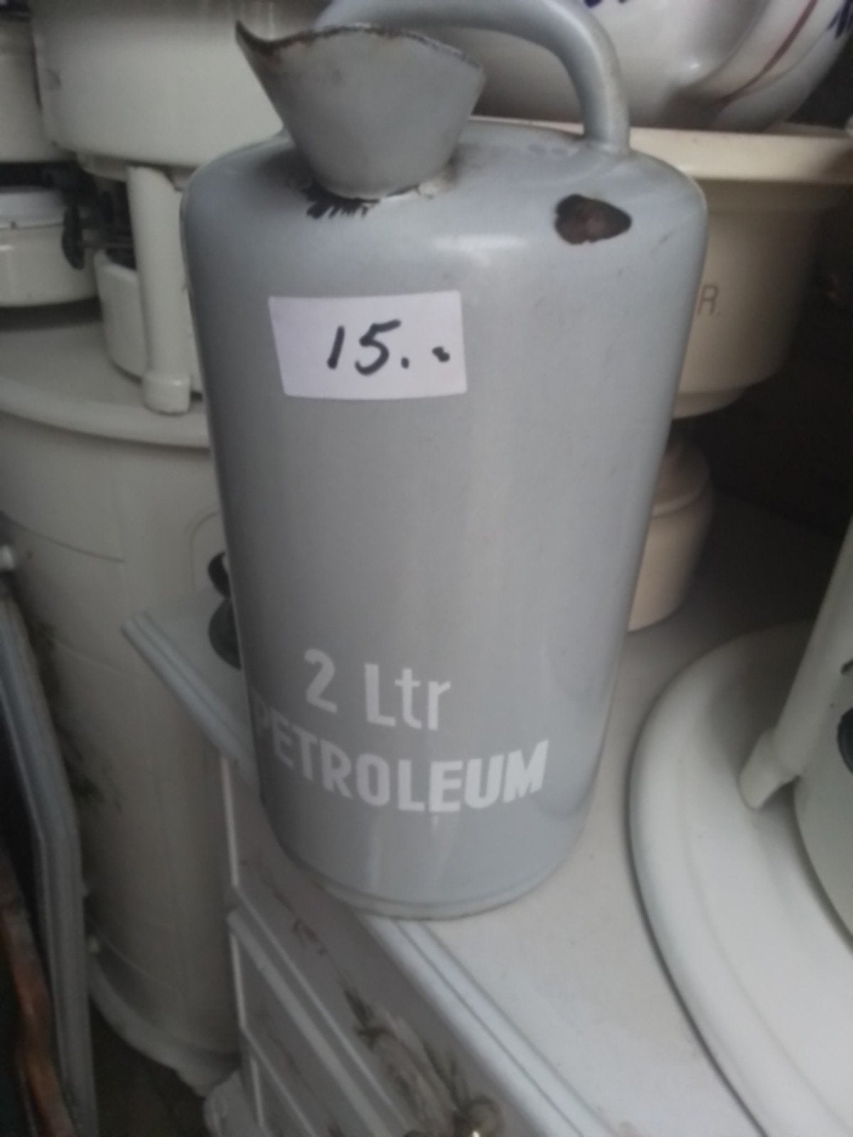 Vintage petroleum kan 2 liter, Antiek en Kunst, Ophalen of Verzenden