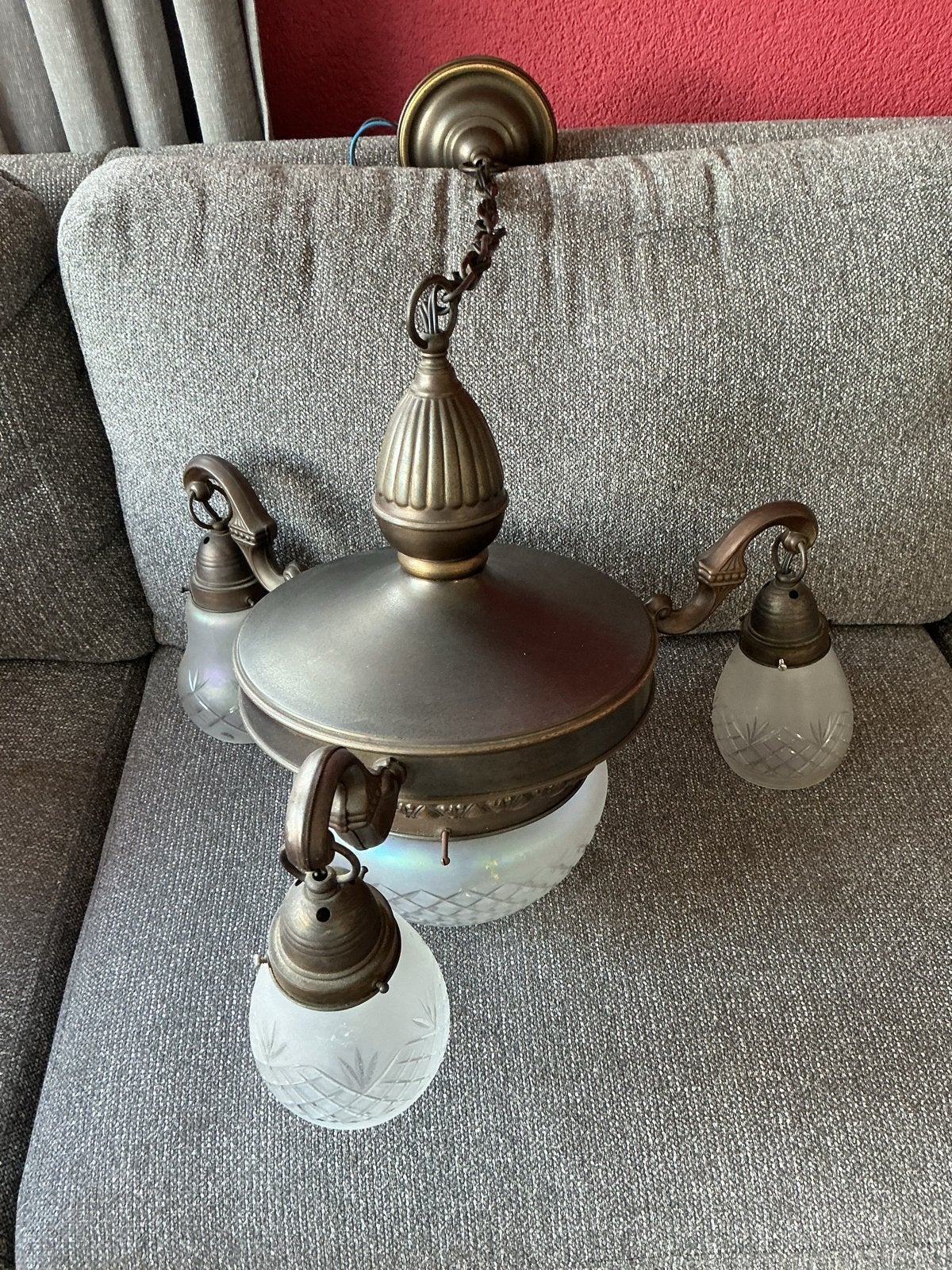 Antieke hanglamp met 3 kelkjes - Minimaal 40 jaar oud, Ophalen