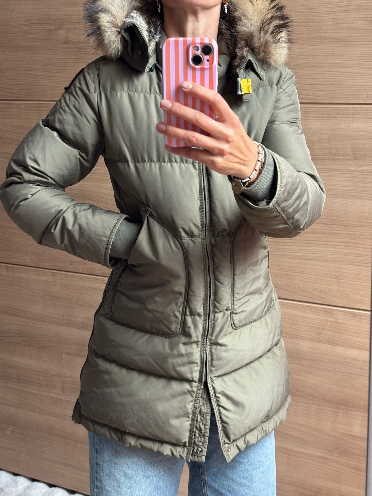 Parajumpers long bear khaki maat XS/S, Verzenden, Zo goed als nieuw, Maat 34 (XS) of kleiner, Groen
