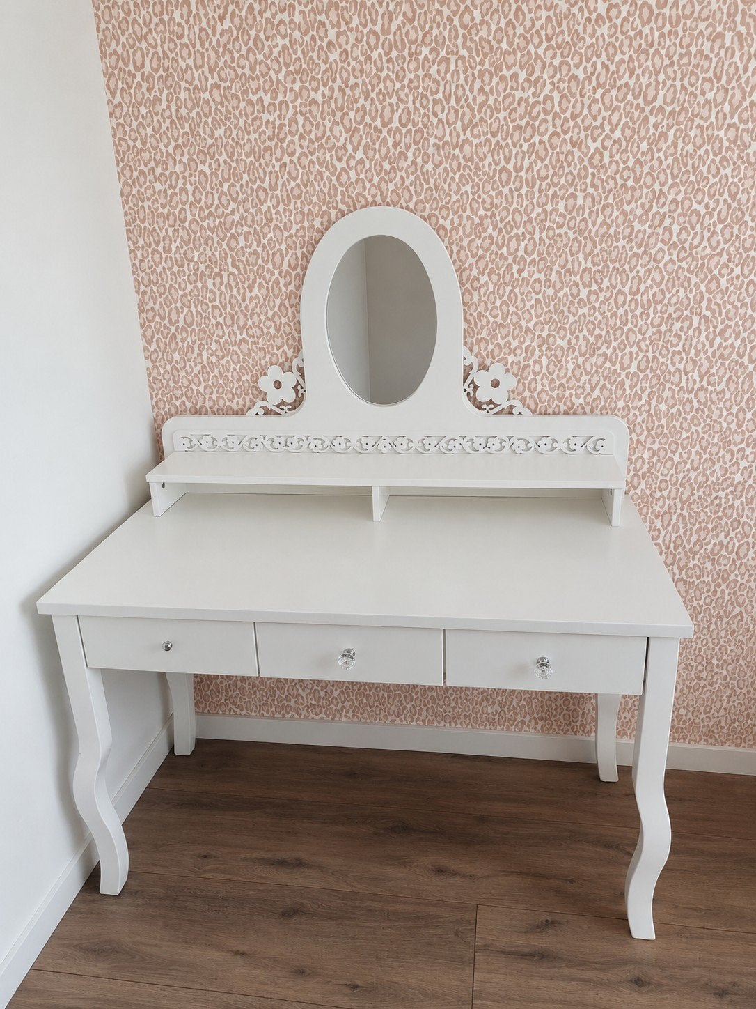 Witte kaptafel met spiegel en lades, Huis en Inrichting, Tafels | Kaptafels, Ophalen, Gebruikt, 100 tot 150 cm, 100 tot 150 cm