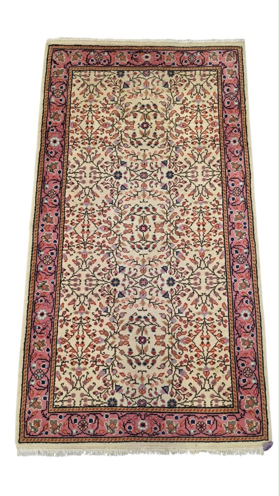 Handgeknoopt oosters wol Tunesia tapijt floral pink 90x167cm