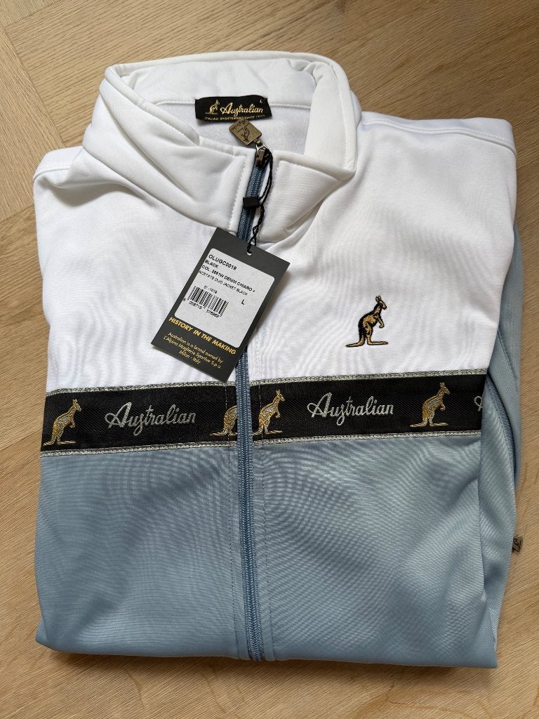 Australian Duo Jacket Acetate Wit/Lichtblauw – Maat L, Kleding | Heren, Sportkleding, Maat 52/54 (L), Meerkleurig, Nieuw, Ophalen of Verzenden