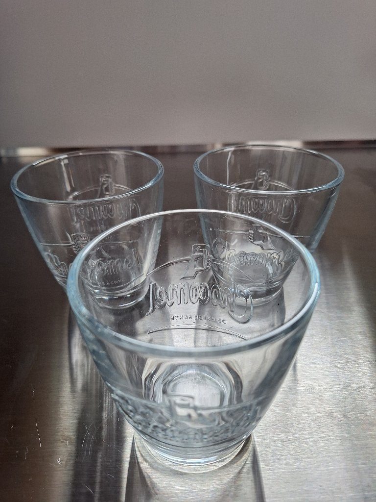 CHOCOMEL glazen 10 cm hoog, 3 st, Ophalen of Verzenden, Zo goed als nieuw, Overige typen