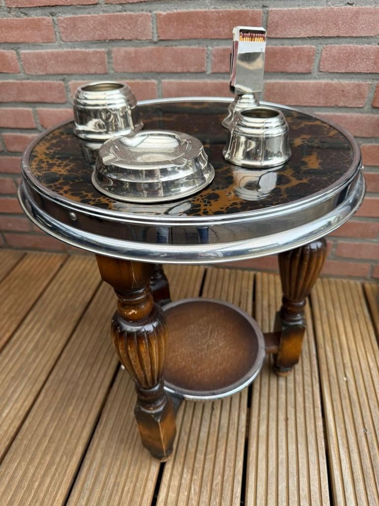 Vintage Rooktafel met nikkel accessoires, Ophalen