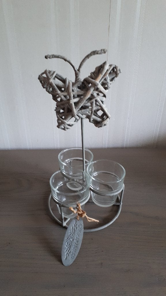 Decoratieve vlinder met theelichtglasjes/waxinelichthouders, Ophalen, Overige merken, Waxinelichthouder, Zo goed als nieuw