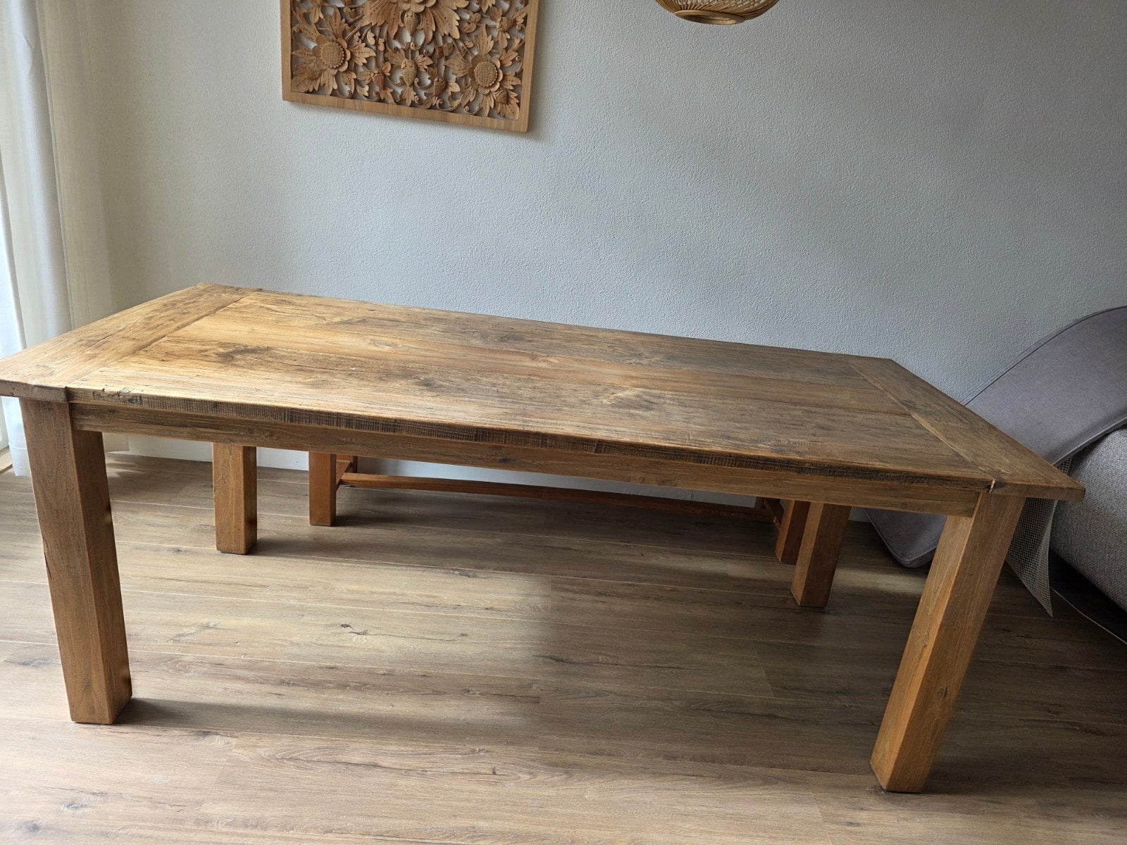 Gebruikte houten tafel 200x90 cm, hoogte 80cm, Huis en Inrichting, Tafels | Eettafels, Gebruikt, 200 cm of meer, Vijf personen of meer