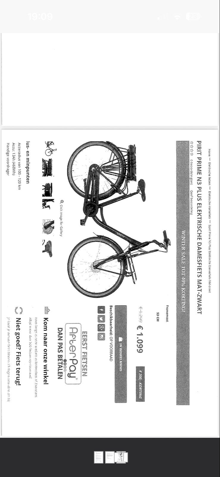 Spirit Prime N3 Plus Elektrische Damesfiets Zwart, Terugtraprem, 50 tot 53 cm, Ophalen, Overige merken