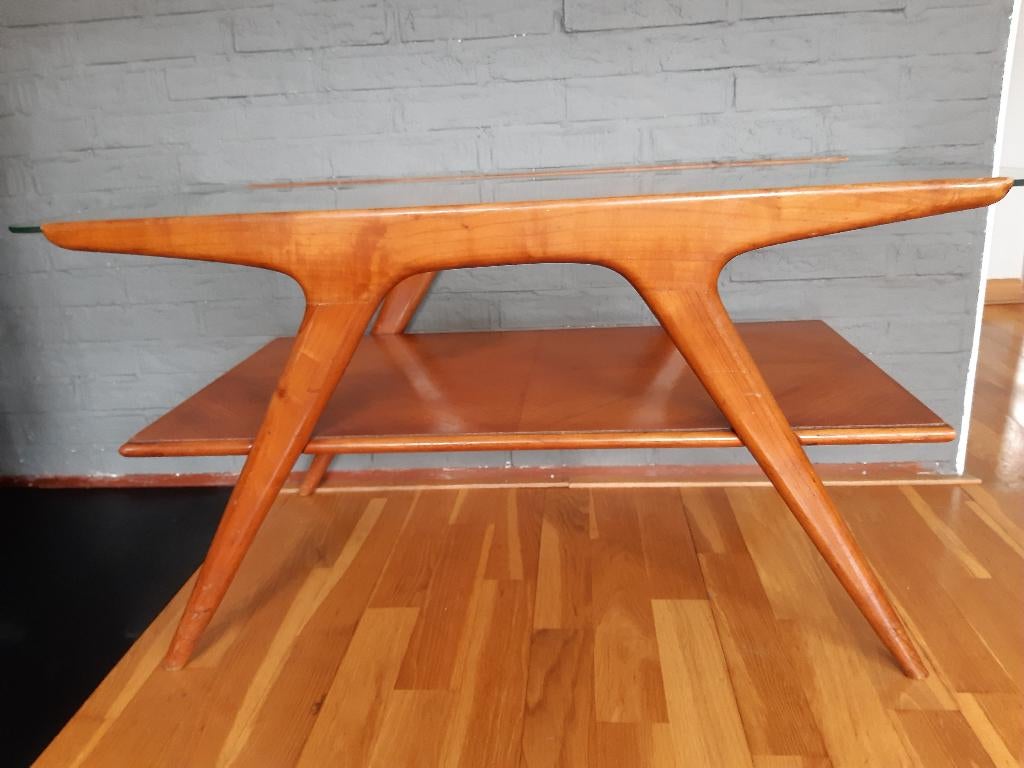 Vintage mid century salontafel, Ophalen, Gebruikt, 50 tot 100 cm, Glas