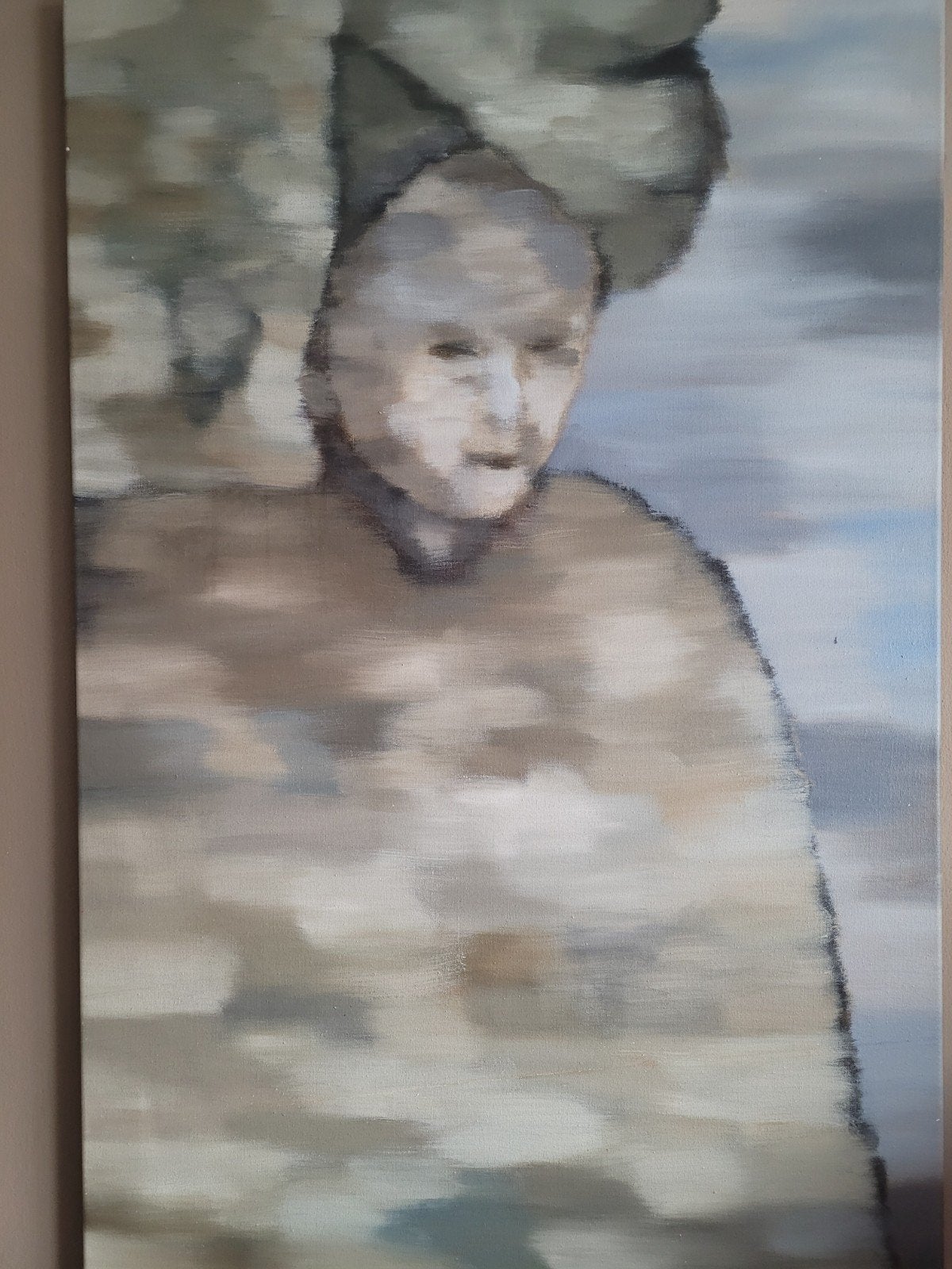 Modern portret schilderij, gesigneerd, Antiek en Kunst, Ophalen, Portret, Textiel, Gesigneerd