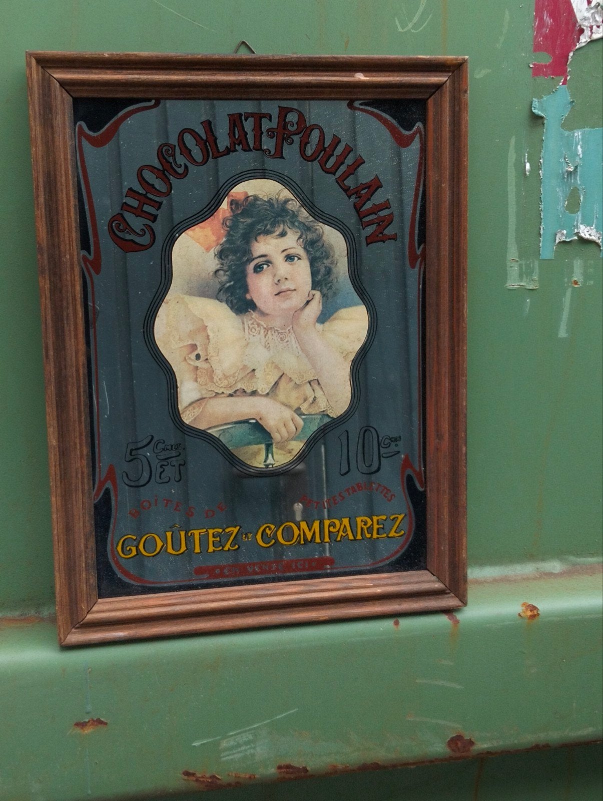Vintage Chocolat Poulain spiegel - 'Goûtez et Comparez', Verzenden, Rechthoekig, Minder dan 50 cm, Minder dan 100 cm