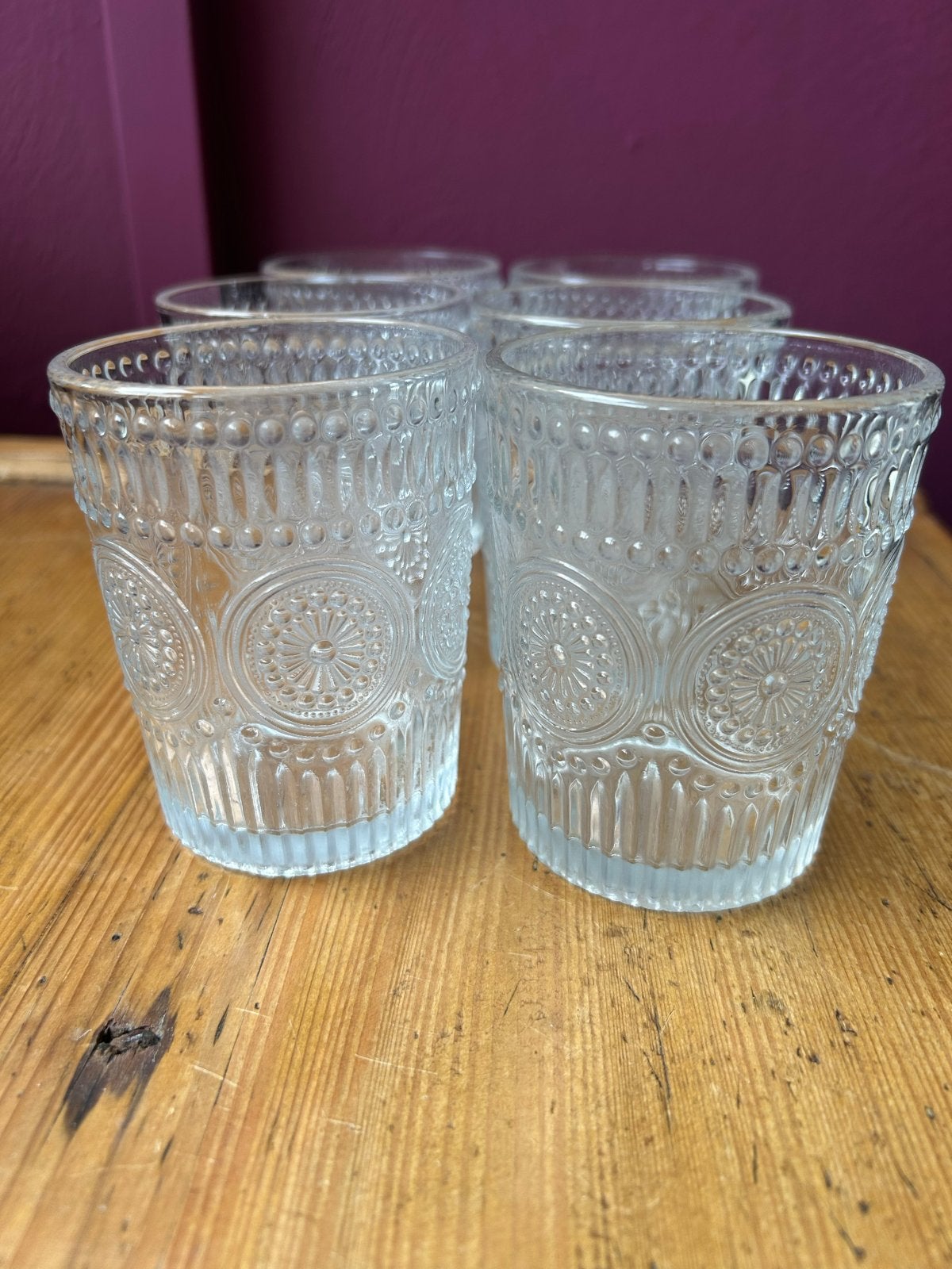 Set van 6 glazen met reliëfpatroon, Overige typen, Ophalen, Zo goed als nieuw, Glas