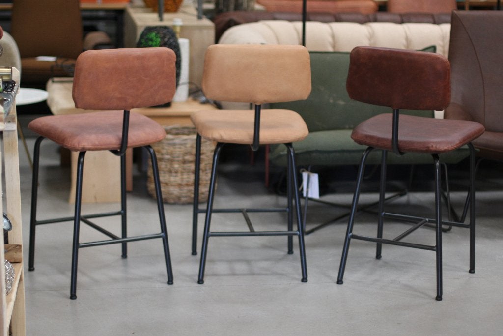 Nieuwe luxe barstoelen ZIPP Jess metaal leer bruin naturel, Huis en Inrichting, Barkrukken, Ophalen, 5 krukken of meer, Met voetsteun