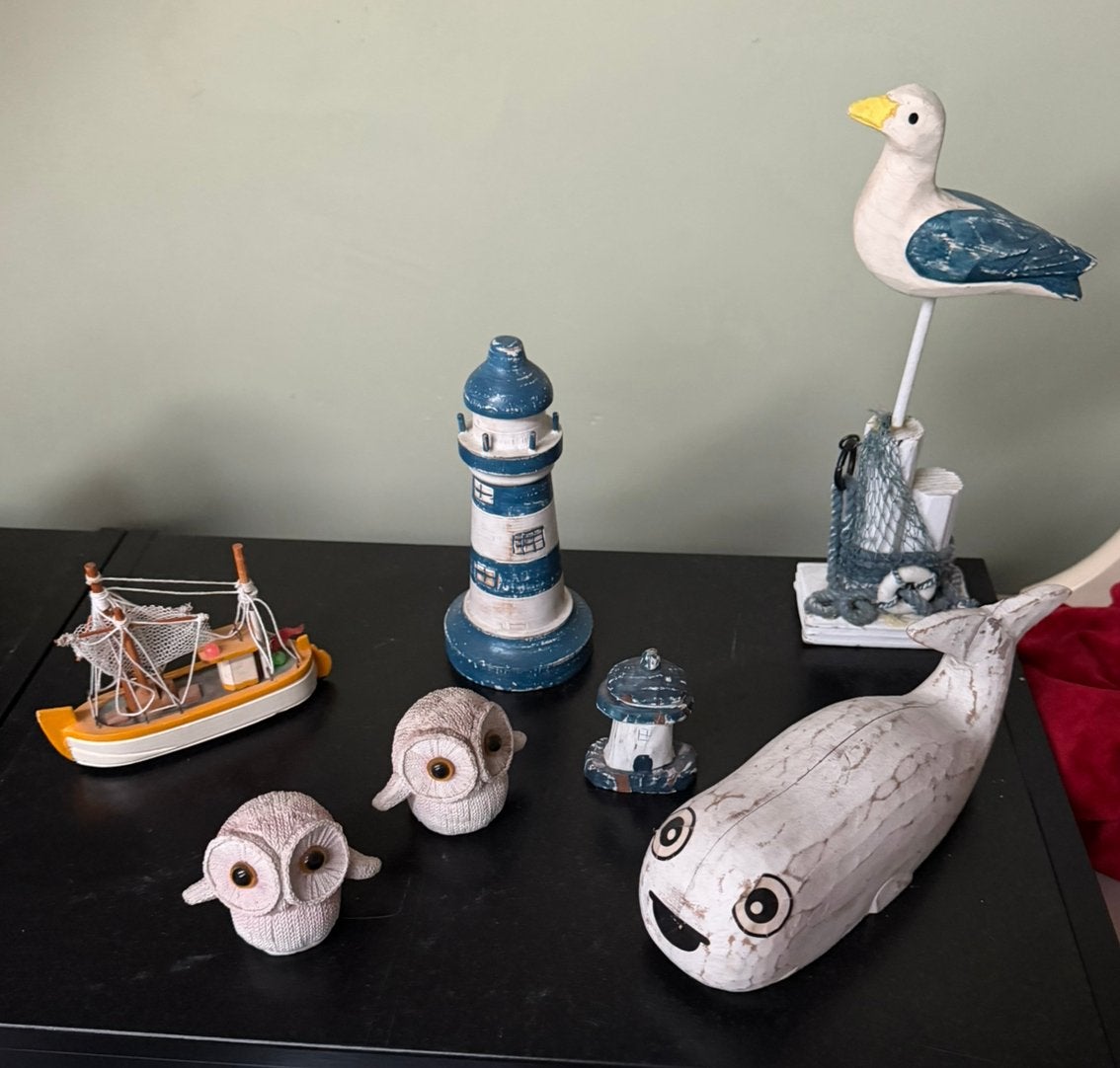 Partij set beeldjes zee thema strand beach boot walvis vogel, Ophalen of Verzenden, Zo goed als nieuw, Dier