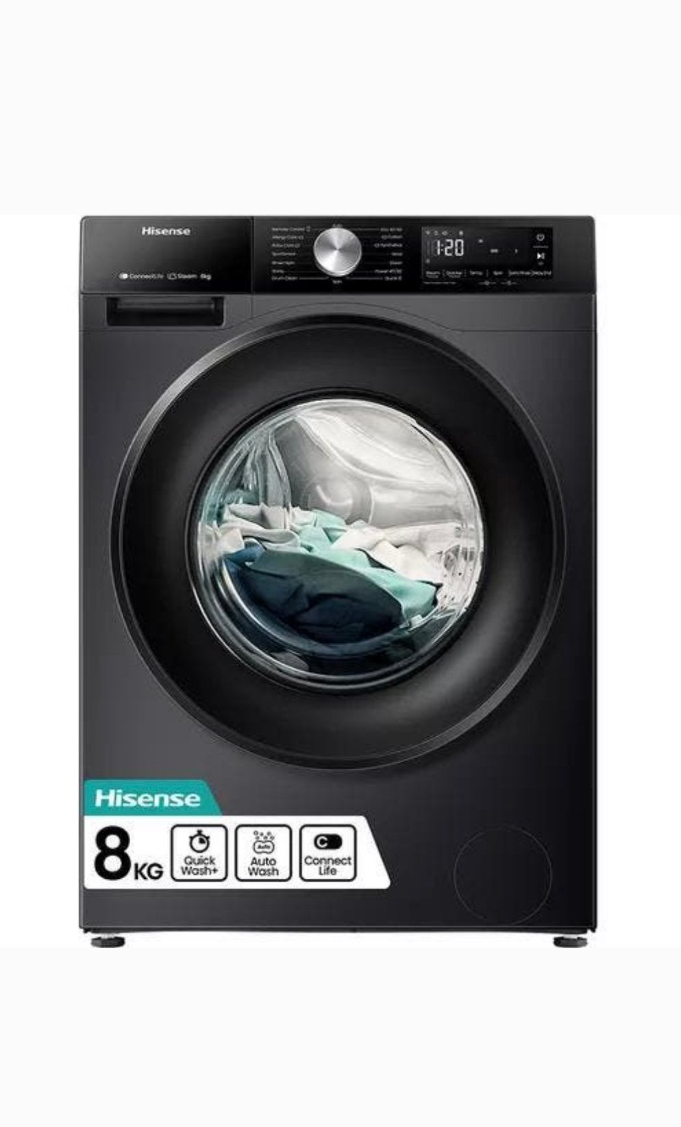Zwarte Hisense wasmachine 8 kg 1400t, Ophalen, 1200 tot 1600 toeren, 8 tot 10 kg, Zo goed als nieuw