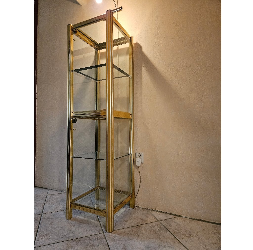 Vitrinekast (Italiaanse) messing/glazen uit de jaren 70, Ophalen, Minder dan 50 cm, Glas, Zo goed als nieuw