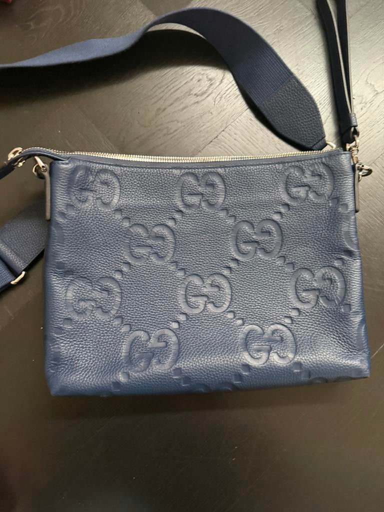Gucci Jumbo GG Leather Messenger Bag in navy/blauw leer, Sieraden, Tassen en Uiterlijk, Tassen | Schoudertassen, Ophalen of Verzenden