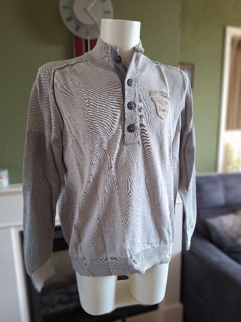 PME Legend Pall Mall licht grijze trui met knopen XL, Kleding | Heren, Truien en Vesten, Verzenden, Maat 56/58 (XL), Zo goed als nieuw