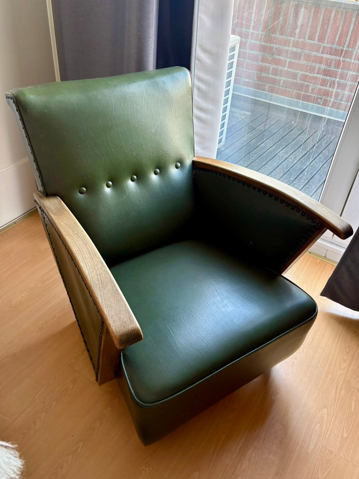 Vintage leren fauteuil, Ophalen, Gebruikt, 50 tot 75 cm, Leer