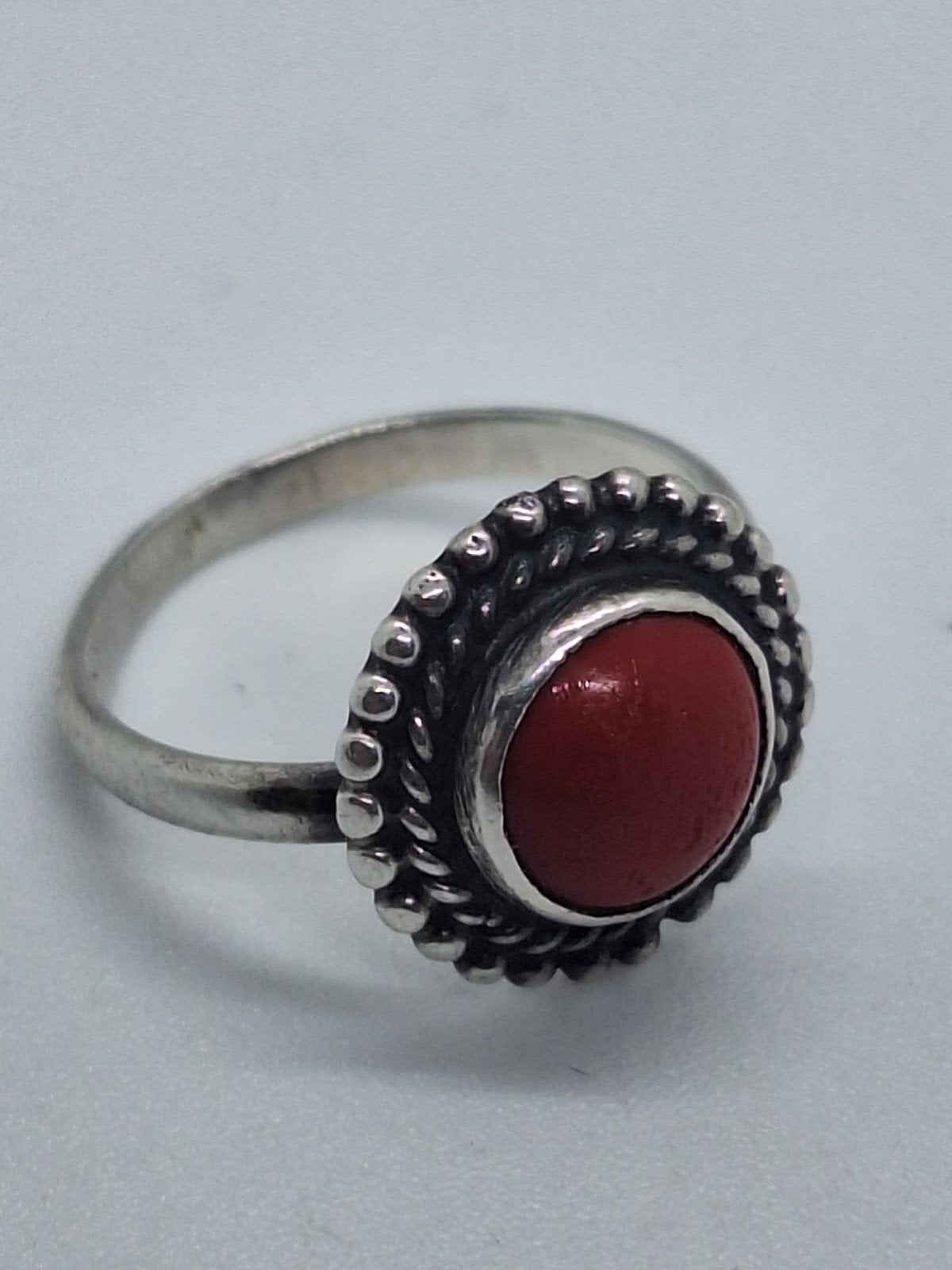 Zilver 925 Bloedkoraal Ring Maat 16.5, Sieraden, Tassen en Uiterlijk, Gebruikt, Ophalen of Verzenden, Kleiner dan 17, Met edelsteen