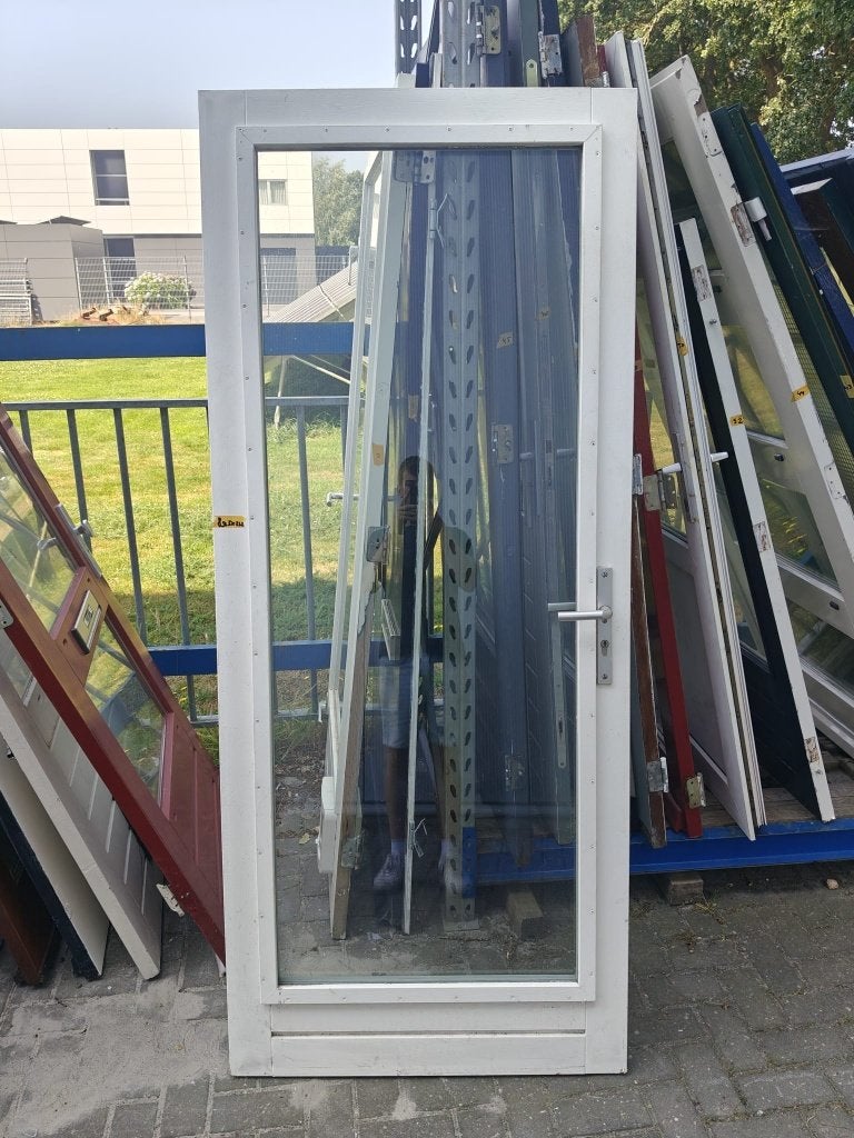 3 | Hardhouten achterdeur wit, groot glasraam | 89,5x212, Ophalen, Gebruikt, 80 tot 100 cm, Buitendeur