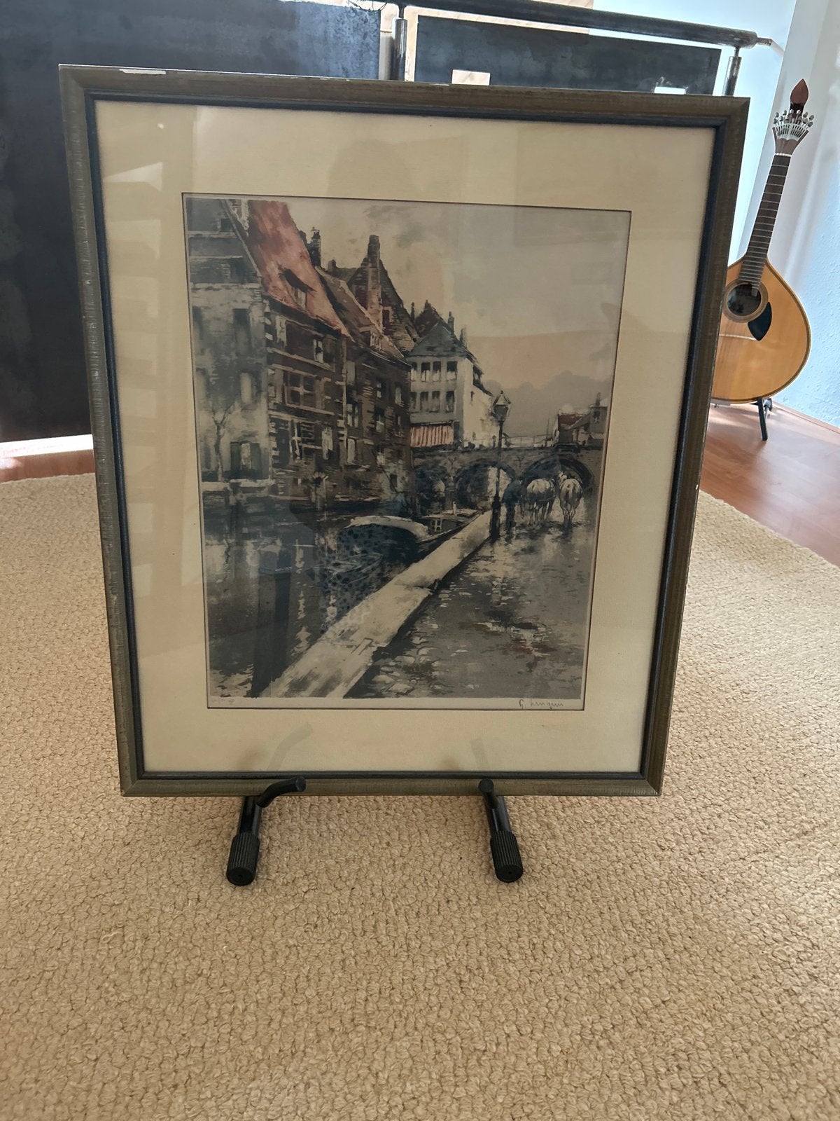 Ingelijste prent van Mechelen, gesigneerd G. Hennequin(?), Realistisch, Ophalen of Verzenden, Gesigneerd, Print