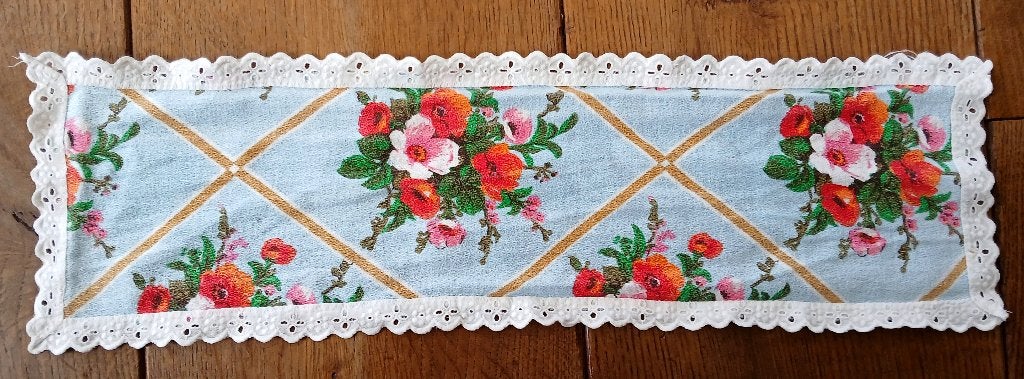 Vintage kleedje - bloemen en brocant randje - shabby chic, l, Ophalen of Verzenden