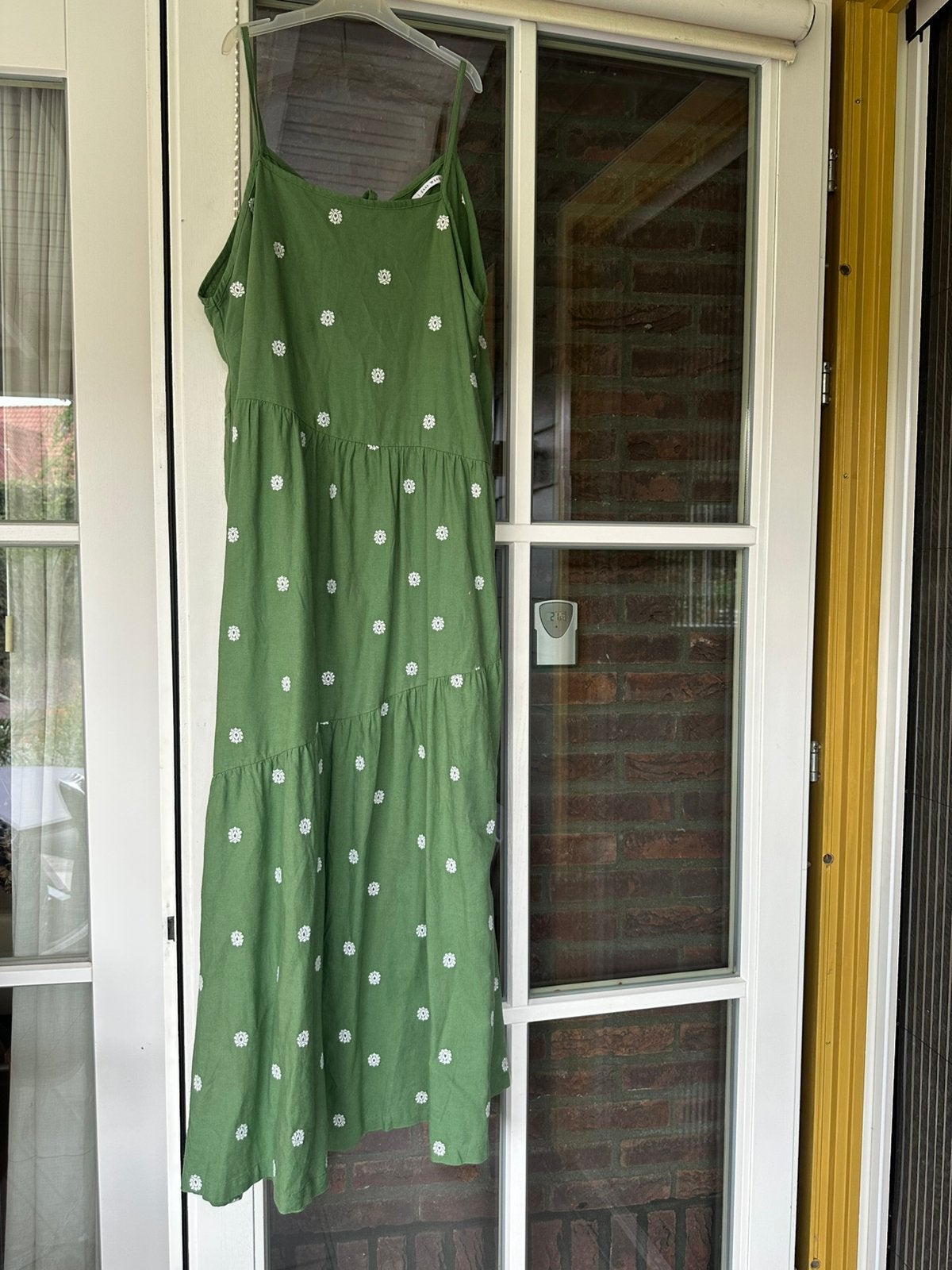 Groen/witte deels linnen Easy Wear jurk, maat L, Verzenden, Zo goed als nieuw, Maat 42/44 (L), Easy Wear