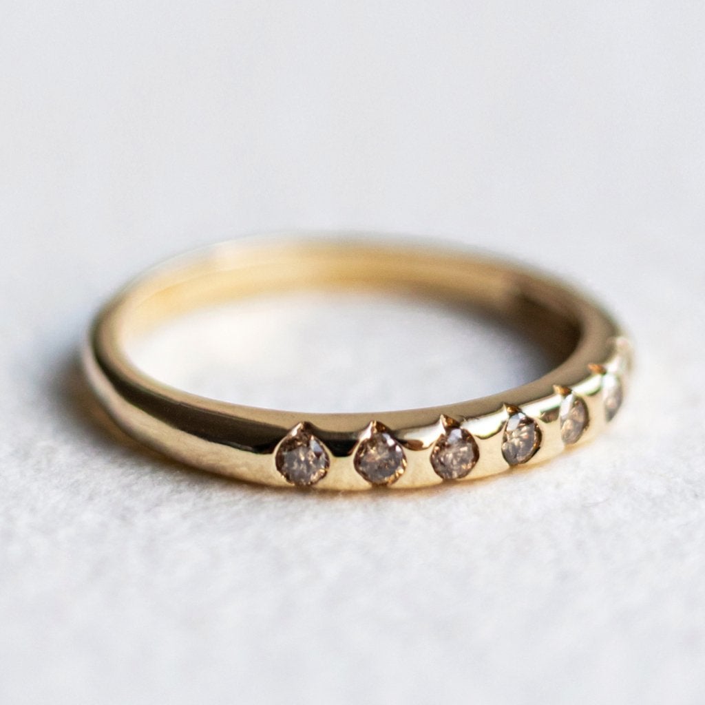 Vintage 9K gouden Half Eternity ring met diamanten - 16, Sieraden, Tassen en Uiterlijk, Ringen, Zo goed als nieuw, Dame, Kleiner dan 17