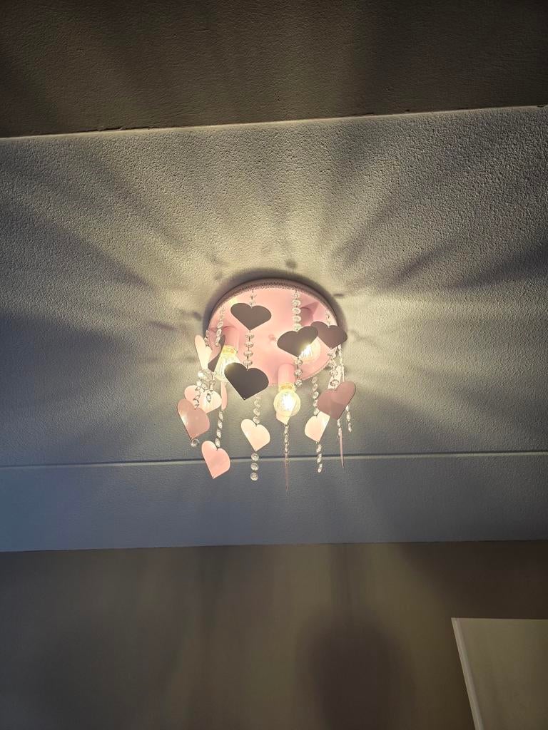 Roze lamp met hartjes en kristallen, Ophalen of Verzenden, Zo goed als nieuw, Metaal