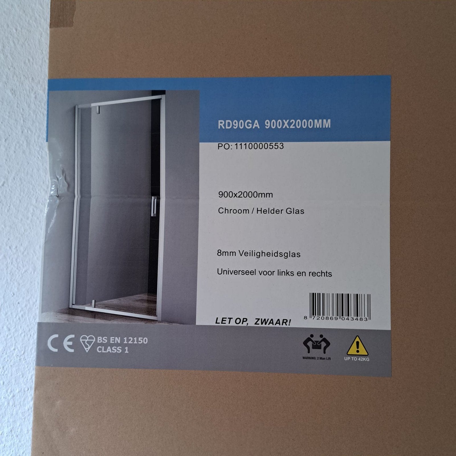 Nieuwe douchedeur 90 x 200 cm – Chroom / Helder glas, Doe-het-zelf en Verbouw, Sanitair, Nieuw, Douche, Chroom, Glas, Ophalen