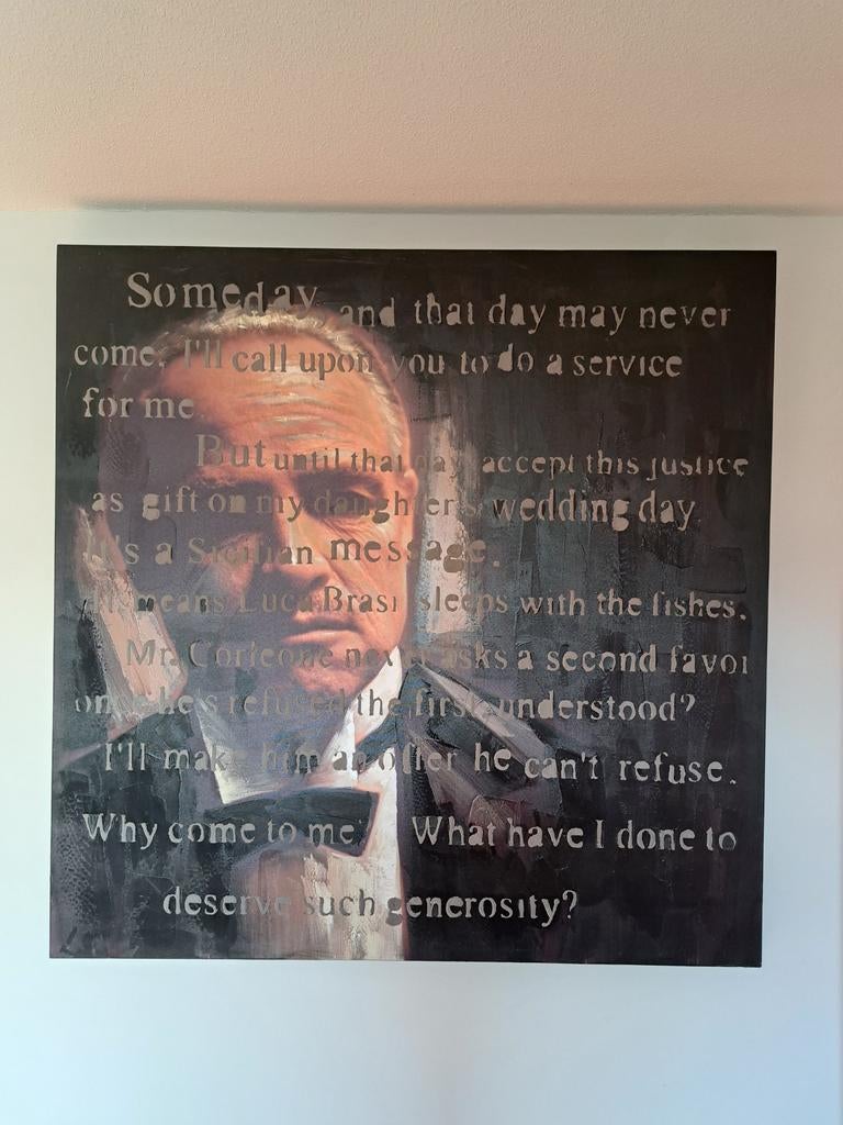 Marlon Brando 'The Godfather' schilderij/tekening 120x120cm, Ophalen
