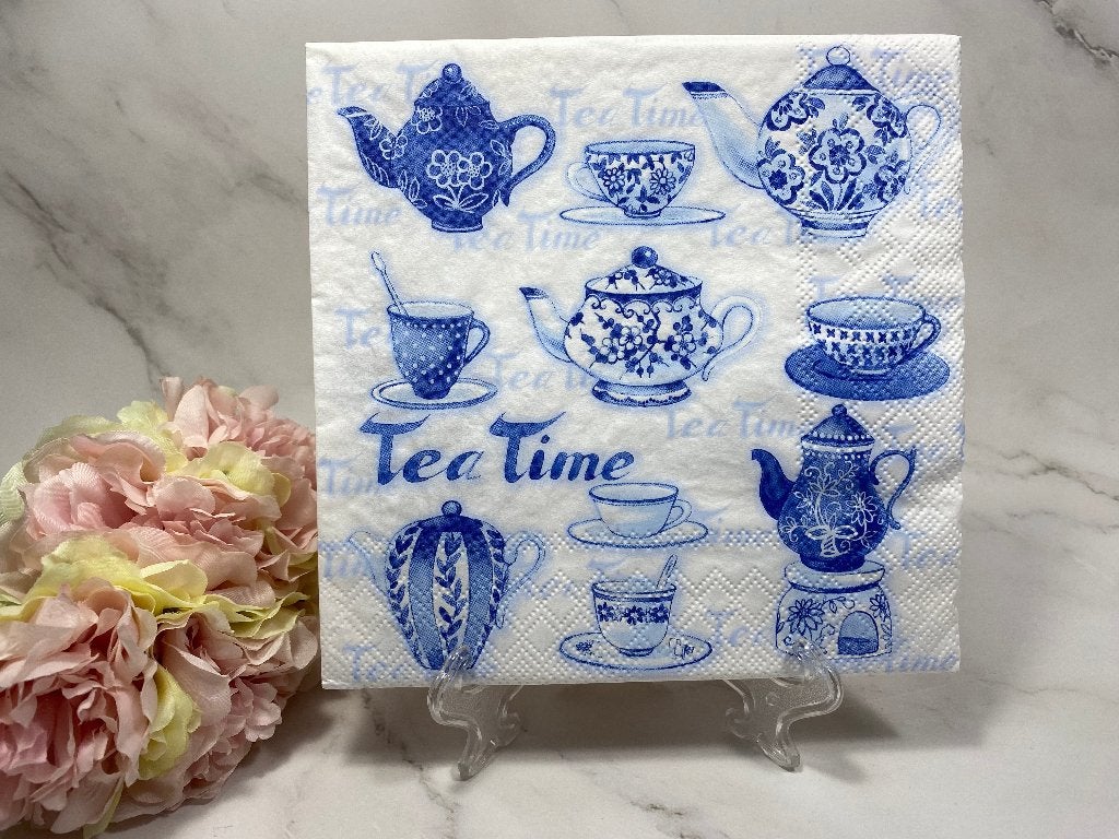 Knutsel servetten thee tijd delfts blauw decoupage nr 412, Ophalen of Verzenden, Nieuw, Knutselmateriaal