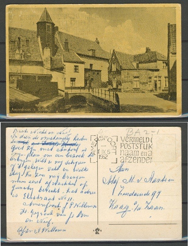 Amersfoort 1952 t Sluisje Ansichtkaart m-118 jdu, Verzenden, 1940 tot 1960, Gelopen, Utrecht