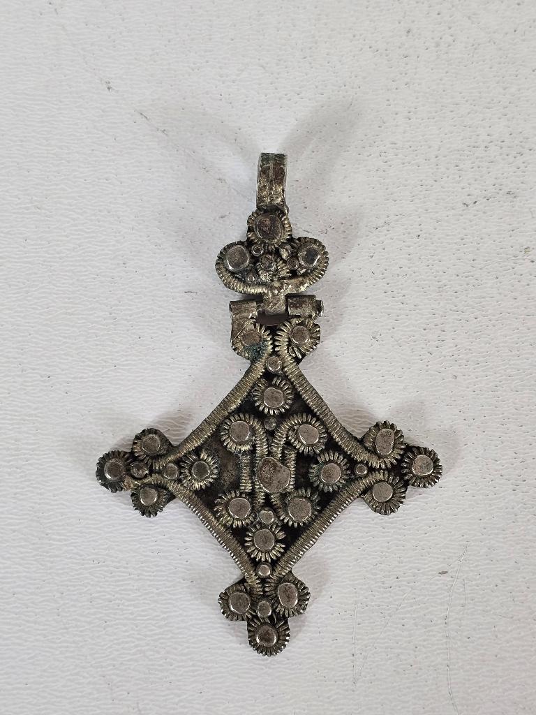 Koptische kruis hanger, zilver, Ethiopië, eind 19e eeuw, Ophalen of Verzenden