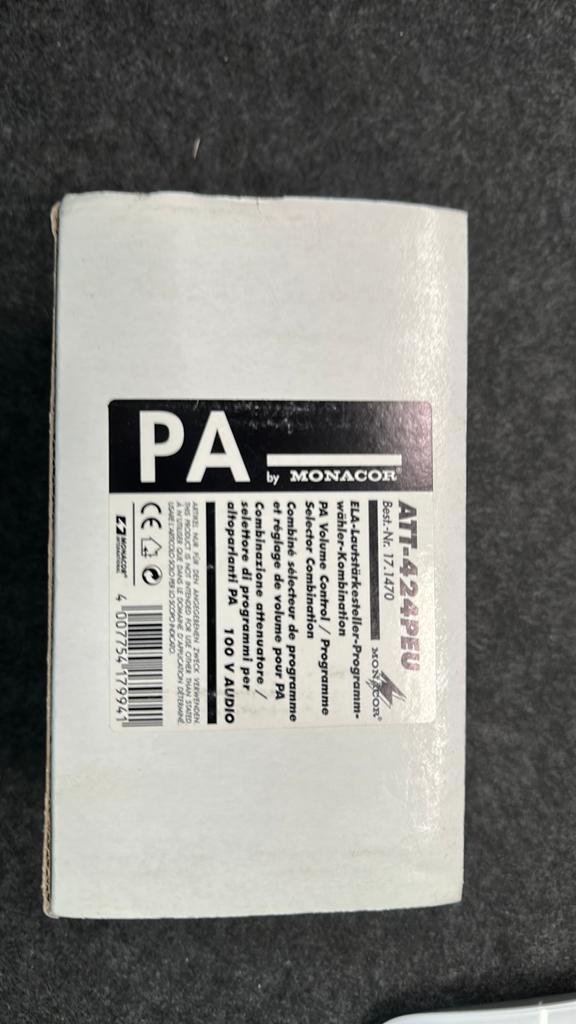Monacor PA Volume Control / Program Selector ATT-42PEU, Audio, Tv en Foto, Luidsprekers, Ophalen of Verzenden, Nieuw