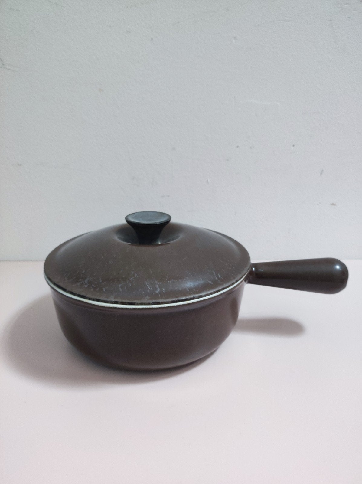 Bruine vintage Le Creuset pan, Ophalen of Verzenden, Gietijzer, Koekenpan of Braadpan