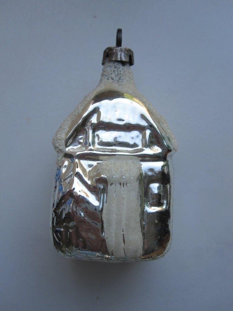 (Nr: 16) Antieke oude vintage kerstbal klein glazen huisje, Ophalen of Verzenden, Gebruikt