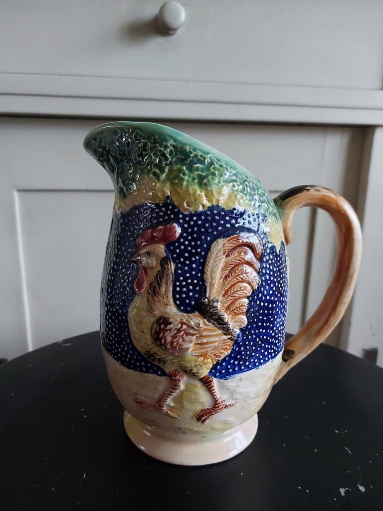 Kan met haan.Majolica, Ophalen of Verzenden