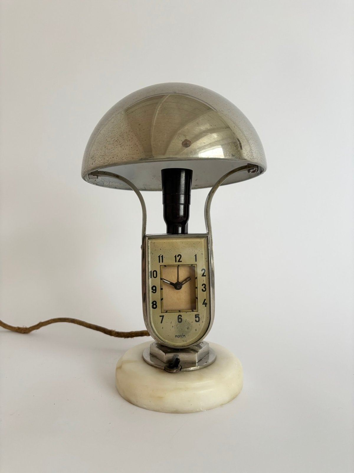 Vintage, art deco Mofem tafelklok met lamp, jaren 30, Metaal, Gebruikt, -, -