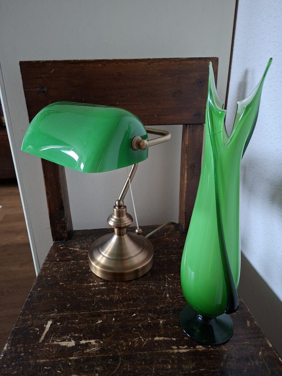 Vintage Bankierslamp met Groene Kap, Ophalen of Verzenden