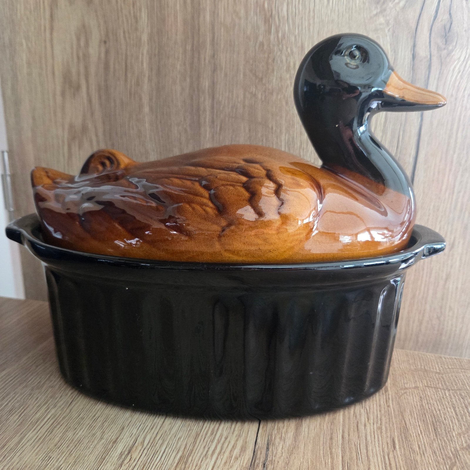 Brocante keramische ovenschaal eend terrine, Ophalen of Verzenden