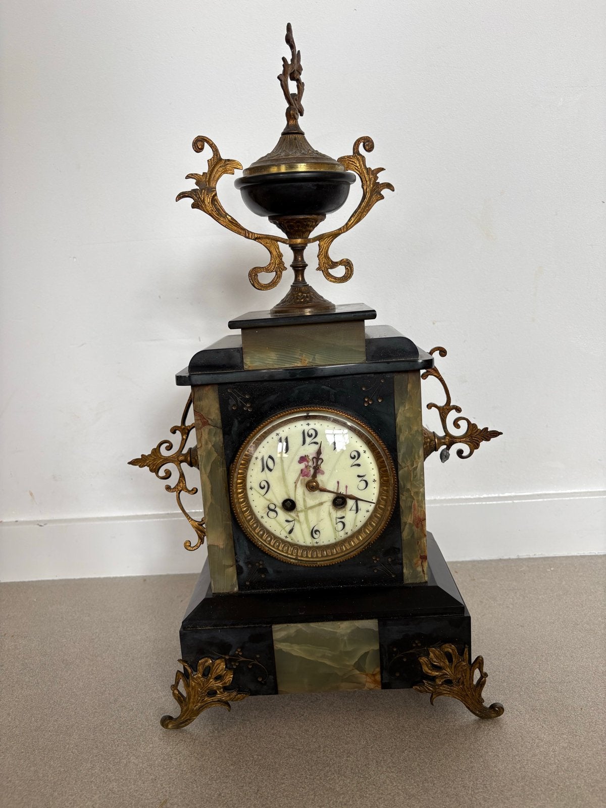 Antieke Franse pendule klok marmer brons, 19e eeuw, Ophalen of Verzenden