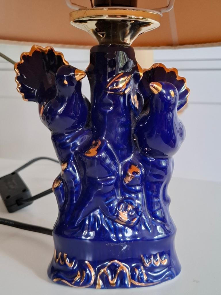 Blauwe Porseleinen Tafellamp met Vogels, Ophalen of Verzenden